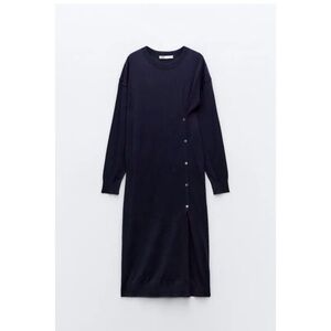 Zara Elegant Navy Knit Maxi Blue Dress